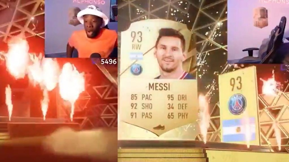 Davies ficou louco ao tirar a carta de Leo Messi. Captura/Twitch/thatboydavies19