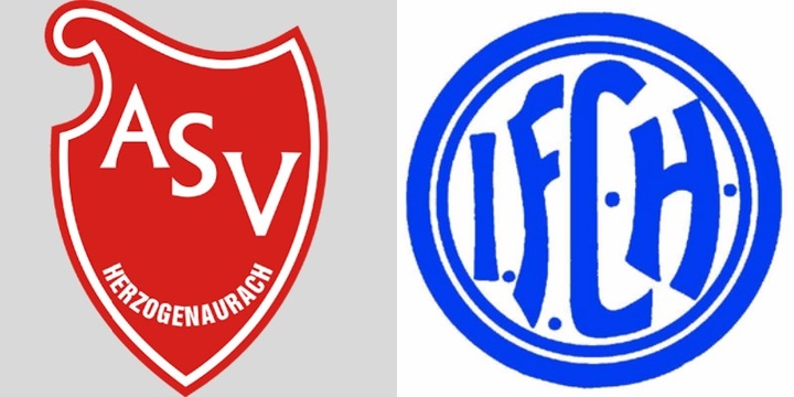 A la izquierda, escudo del ASV Herzo; a la derecha, escudo del FC Herzo. BS