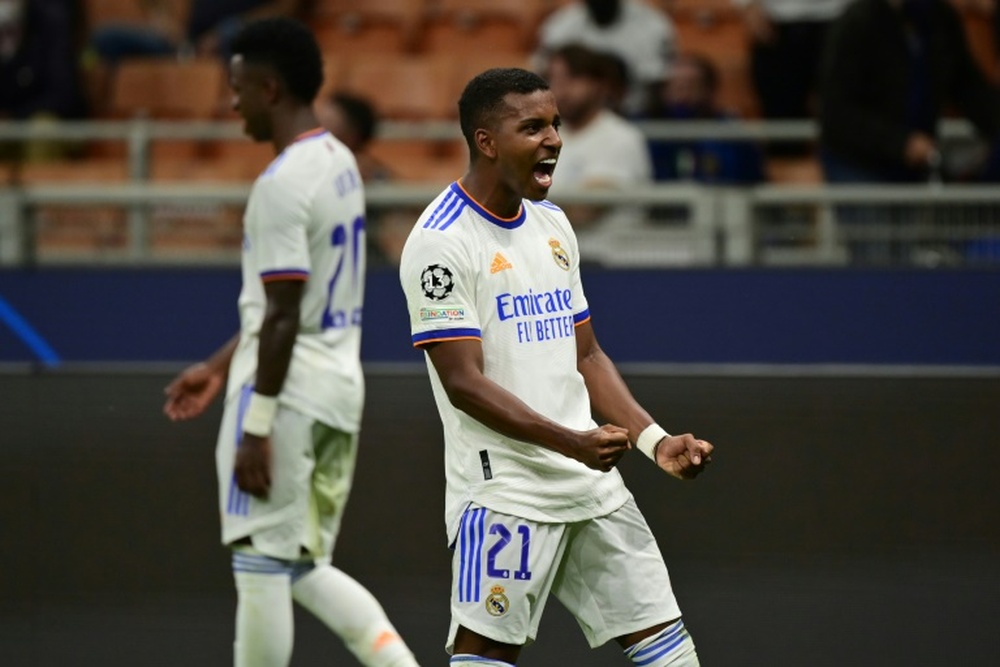 L'attaquant du Real Madrid Rodrygo célèbre le but de la victoire du Real contre l'Inter Milan. AFP