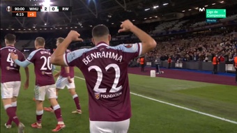 Declan Rice and Benrahma give West Ham another European win. Screenshot/movistarligadecampeones