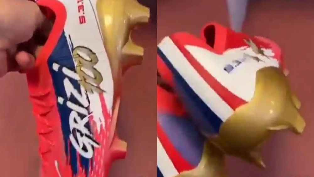 Gli scarpini personalizzati di Griezmann per le 100 presenze. Instagram/AntoineGriezmann