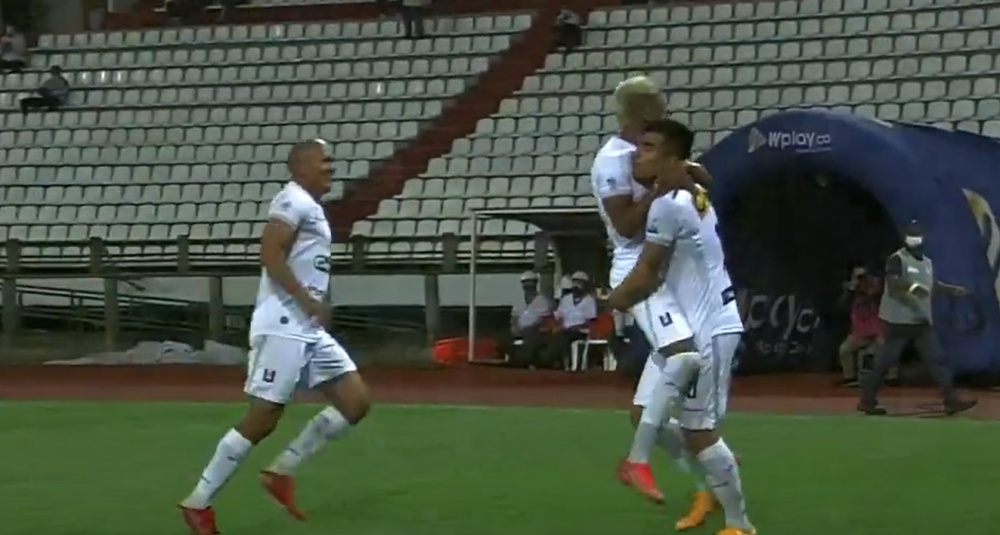 Once Caldas reacciona ante La Equidad. Captura/WINSports