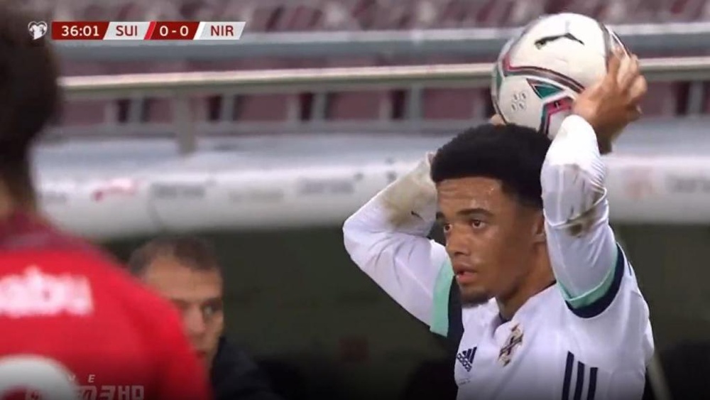 Jamal Lewis was sent off for taking too long to take a throw in. Screenshot/UEFA.tv