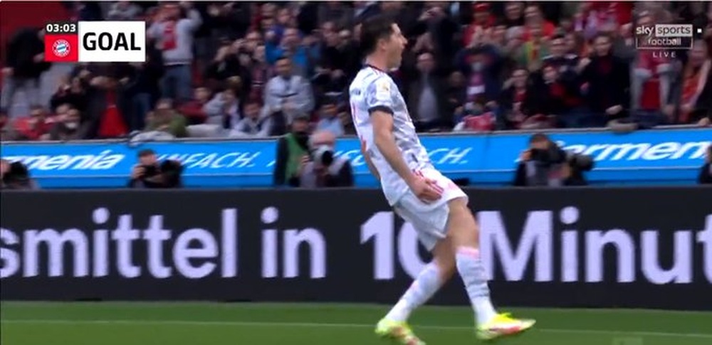 Lewandowski scored in the third minute against Bayer. Screenshot/SkySports
