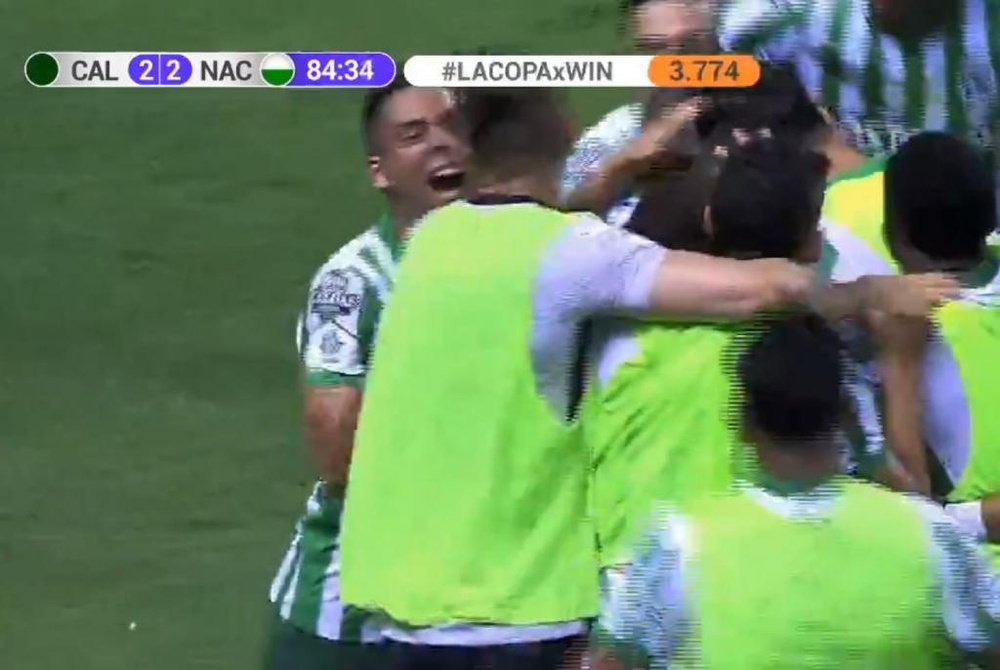 Atlético Nacional empató a dos ante Deportivo Cali. Captura/WinSports