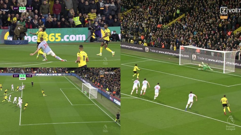 De Gea parou dois pênaltis seguidos no jogo contra o Watford. Captura/ZVoetval