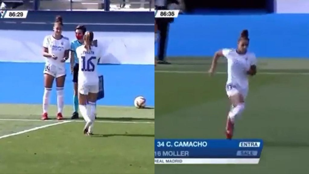 Carla Camacho debutó en la victoria frente al Eibar. Captura/Twitter/CarlaCamacho