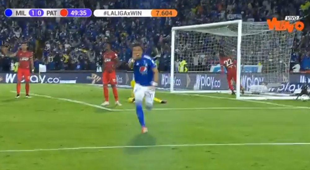 Uribe marcó el 1-0 de Millonarios ante Patriotas. Captura/WinSportsTV