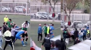 Rodillazos voladores, puñetazos y patadas en una pelea en Tercera Catalana