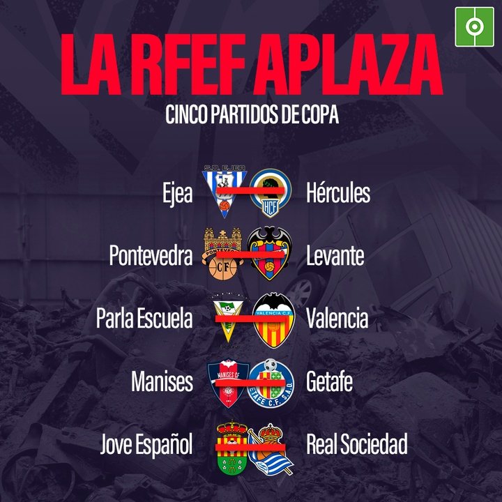 La RFEF aplaza 5 partidos de Copa