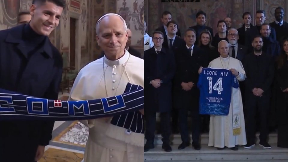 El Papa León XIV 'bendice' a Morata y Cesc en un encuentro con el Como