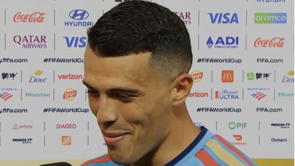 Pedro Porro speaking to 'DAZN' following Spain's 3-0 victory over Austria in the World Cup round of 32. Screenshot/DAZN