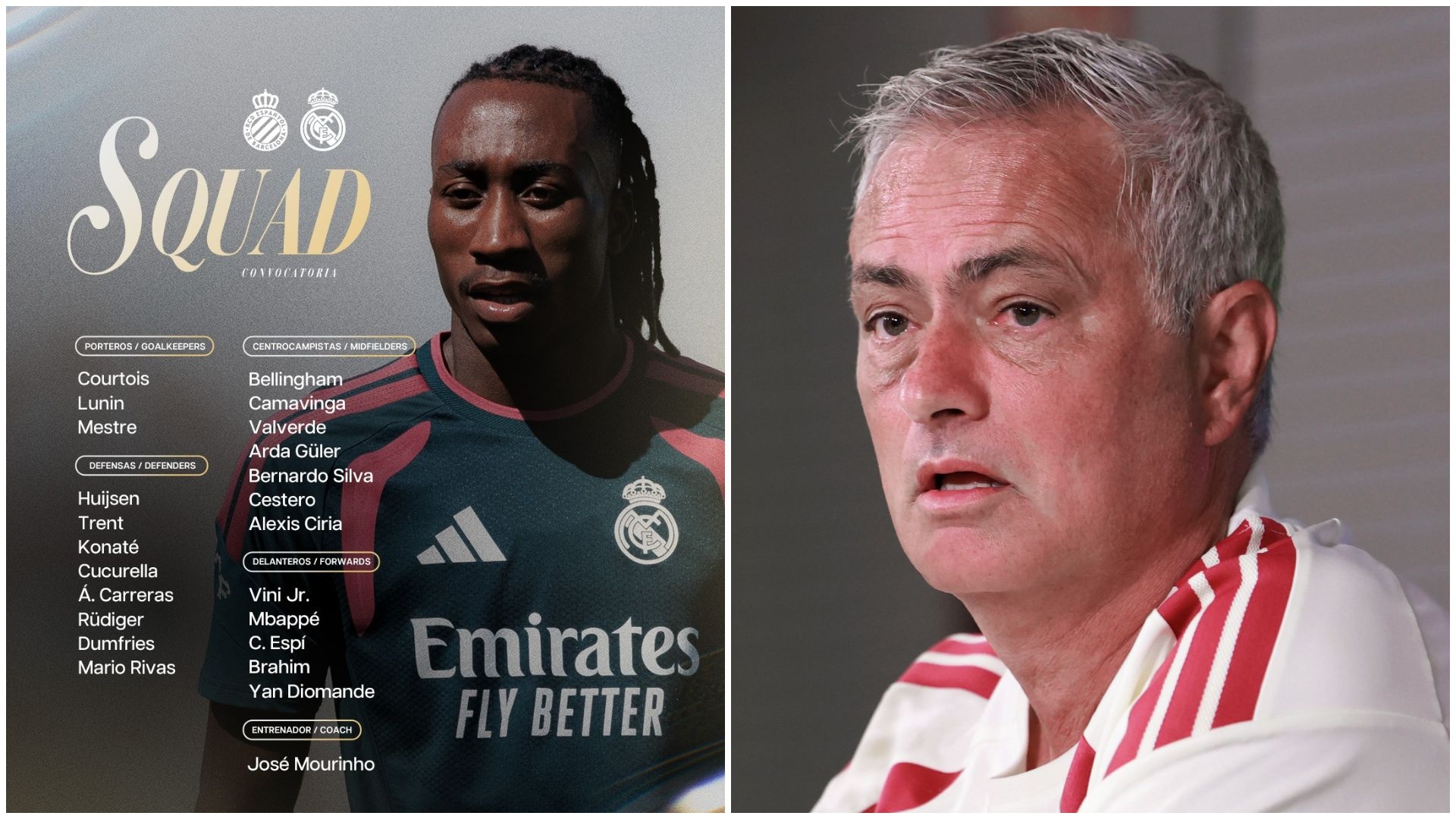 Mourinho names squad for competitive Real Madrid debut