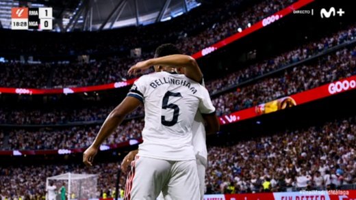 Jude Bellingham colocou o Real Madrid na frente contra o Málaga após jogada individual, mas os visitantes reclamaram veementemente de falta sobre Recio.