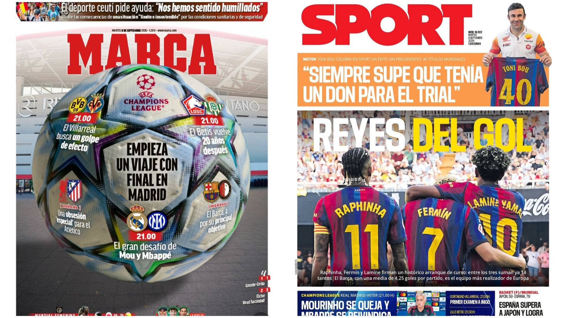 Portadas de la prensa deportiva del 08-09-26