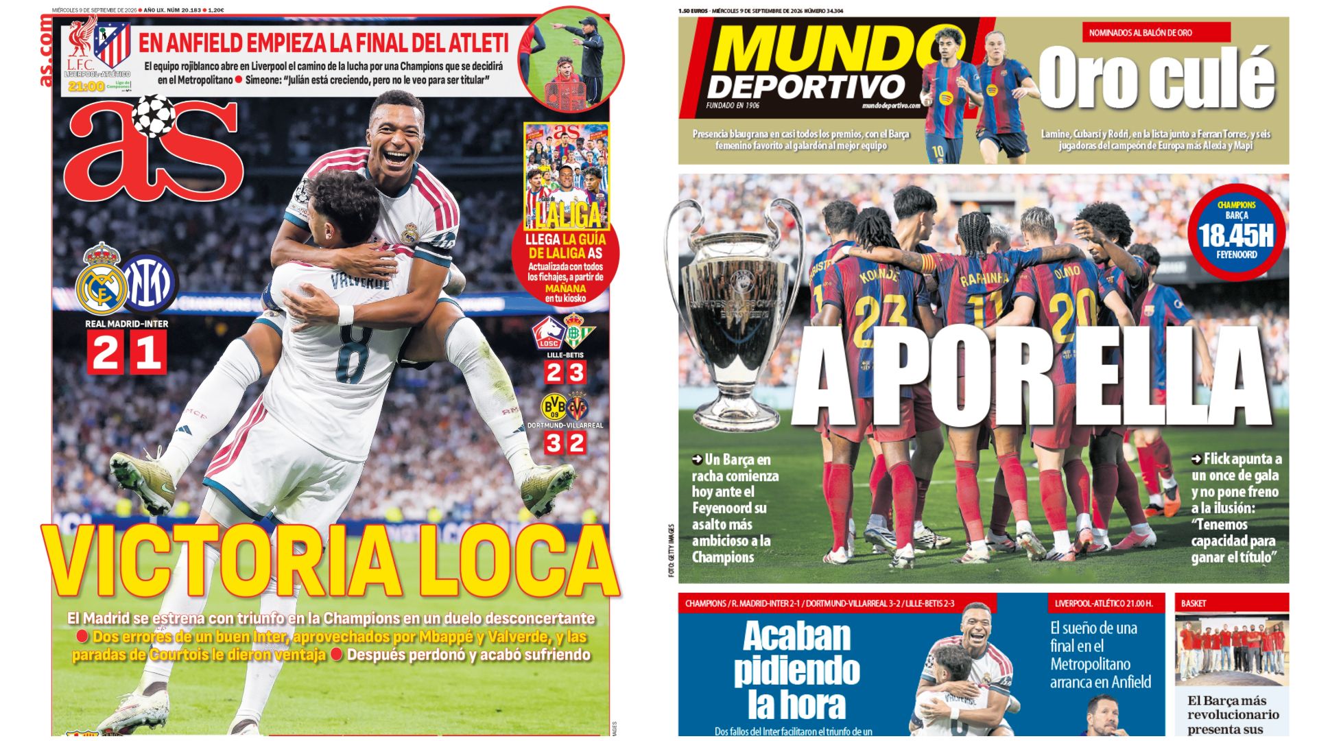 Portadas de la prensa deportiva del 09-09-26