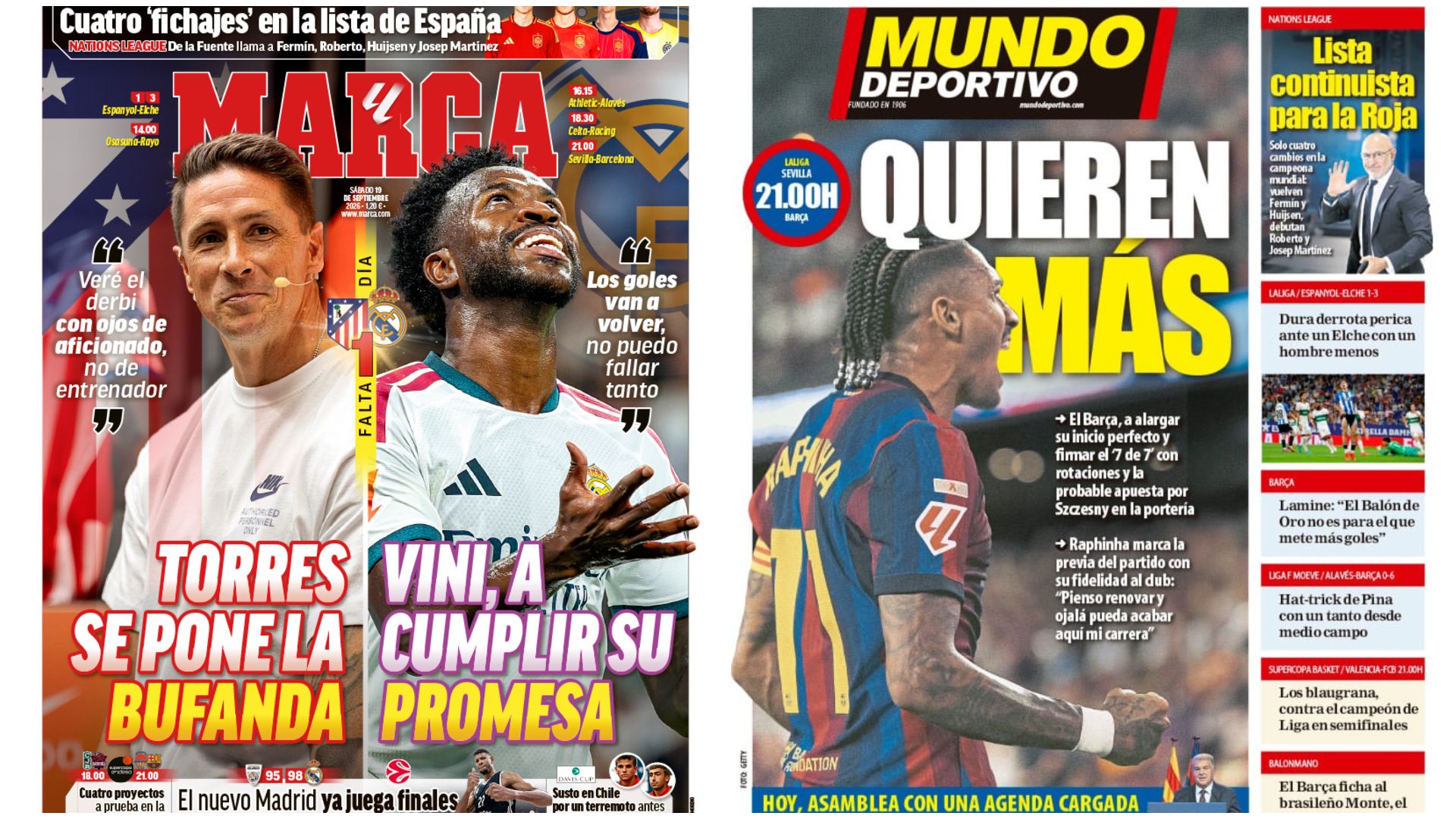 Portadas de la prensa deportiva del 19-09-26