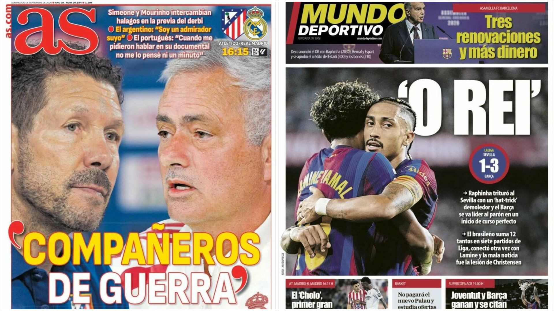 Portadas de la prensa deportiva del 20-09-26