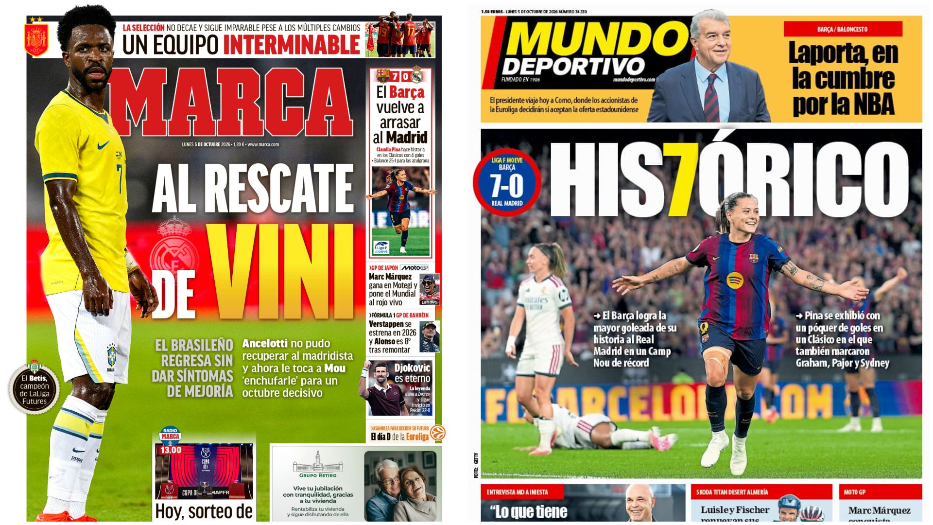 Portadas de la prensa deportiva del 05-10-26