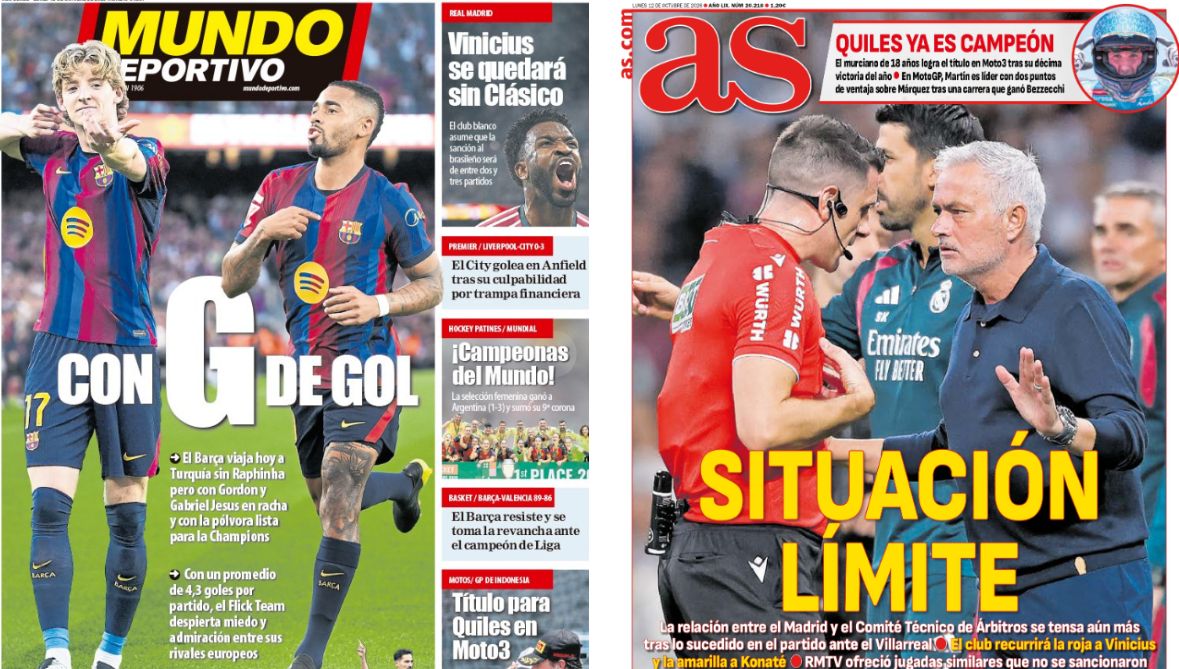 Portadas de la prensa deportiva a 12-10-26