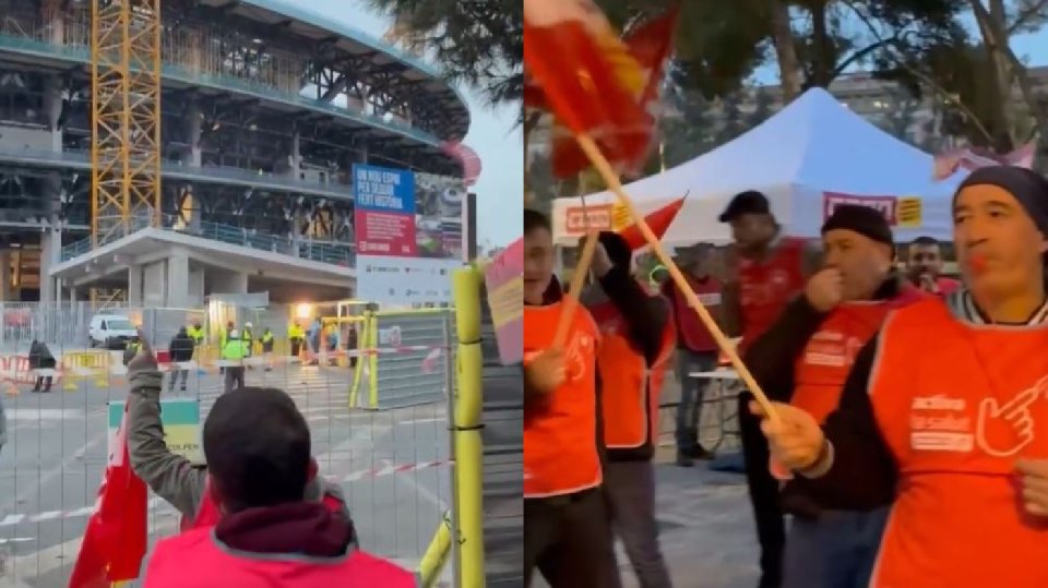 Acampan ante el Camp Nou para protestar por los despidos en sus obras