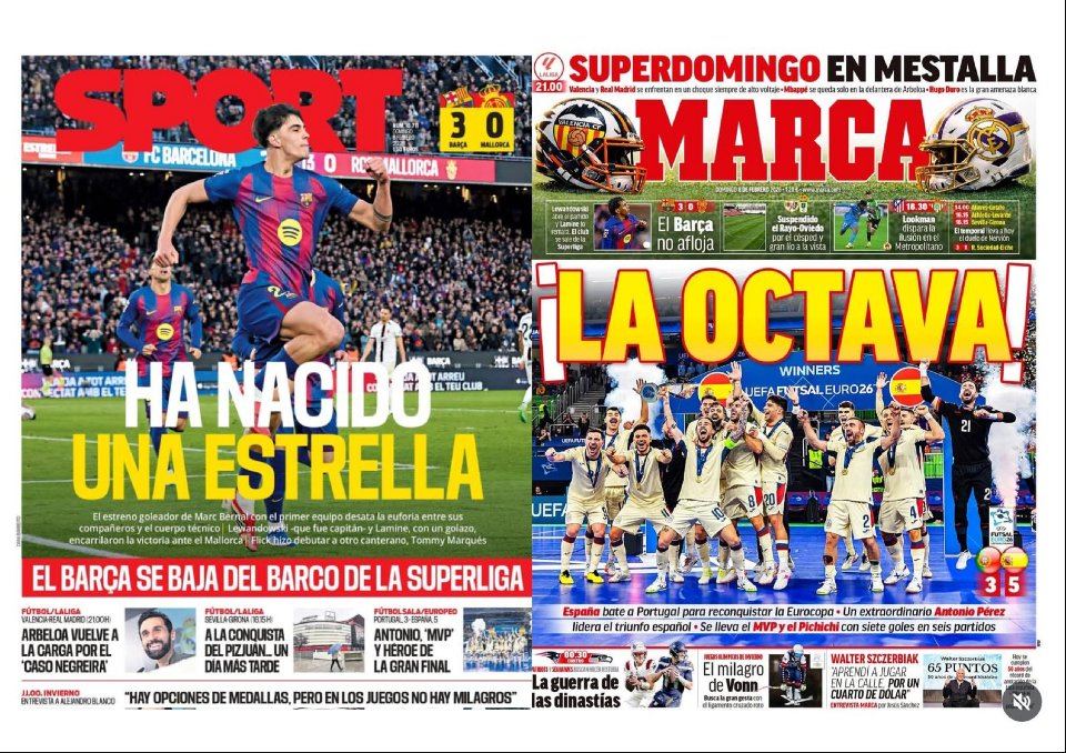 Portadas de la prensa deportiva del 08-02-26