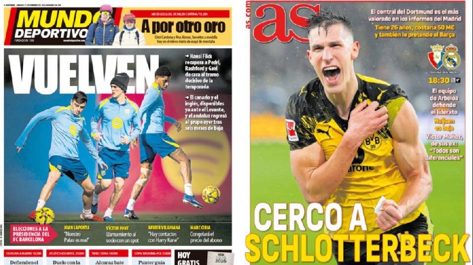 Portadas de la prensa deportiva del 21-02-26