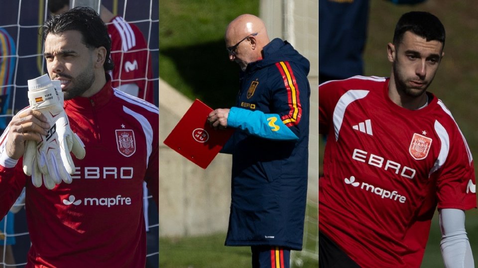 David Raya, Luis de la Fuente y Joan García protagonizan la trilogía de Cornellà. EFE