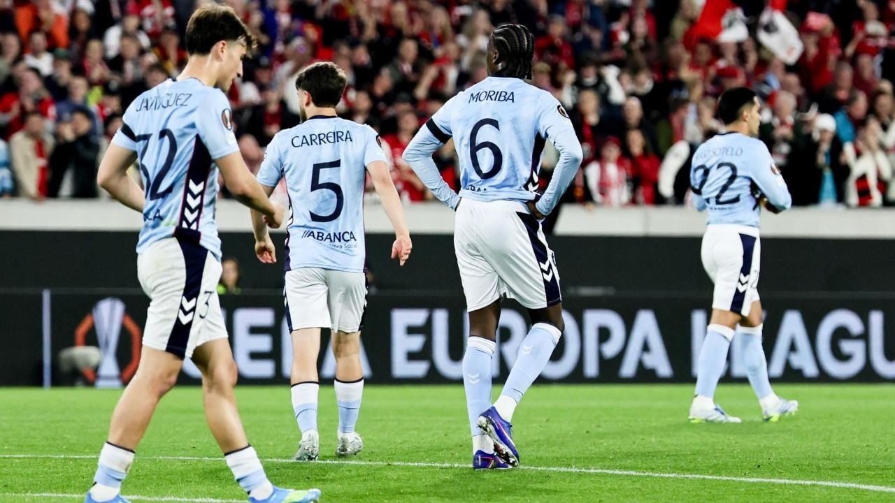 Javi Rodriguez of Celta Vigo reacts after Vigo received the second goal during the UEFA Europa League quarter-finals 1st-leg soccer match between SC Freiburg and RC Celta de Vigo. EFE