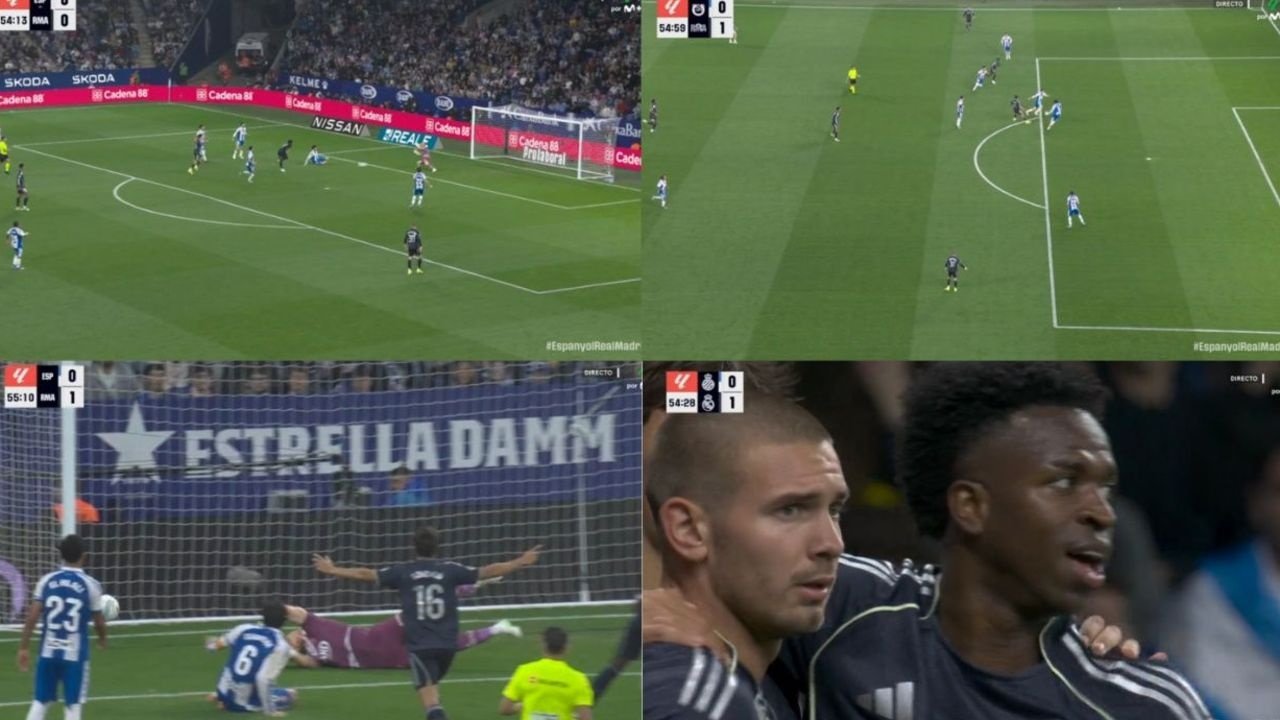 Vinicius puso el 0-1 para el Madrid. Captura/Movistar