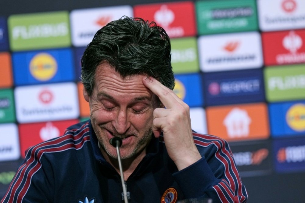 Unai Emery lors d'une conférence de presse d'avant-match le 19 mai 2026 à Istanbul. POOL/AFP Francisco Seco