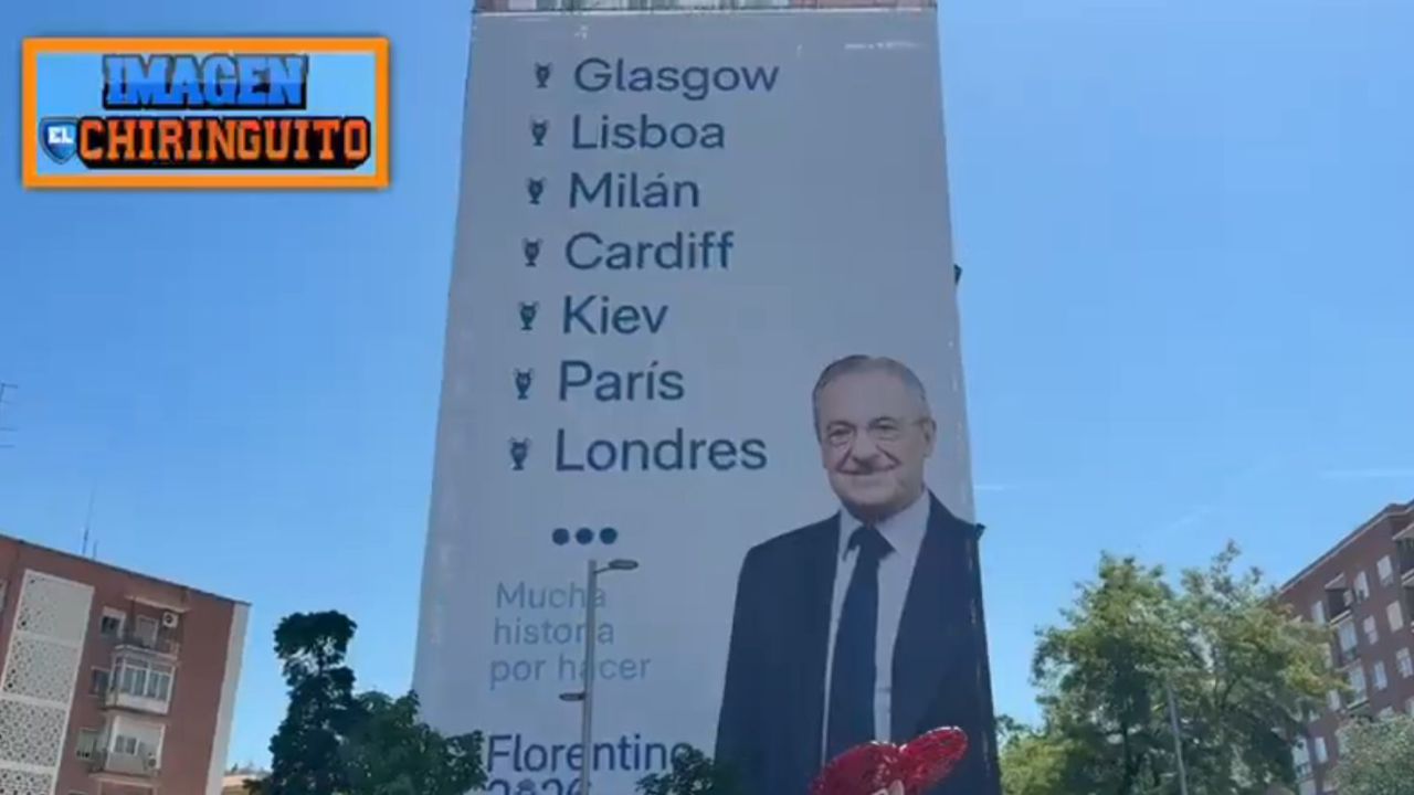 Florentino copia a Laporta y despliega una lona gigante