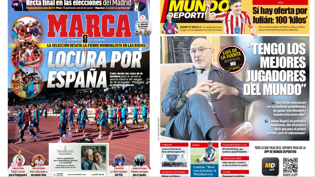 Portadas de la prensa deportiva del 01-06-26