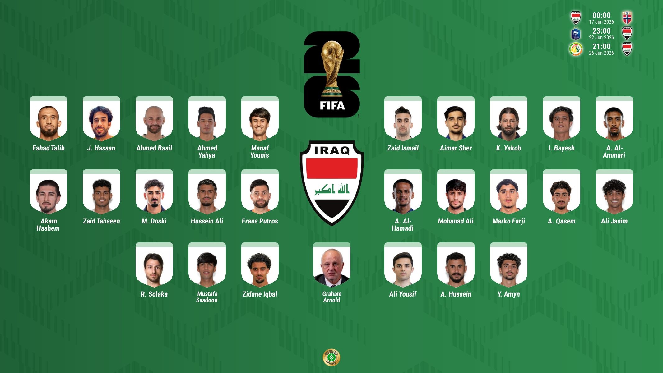 Iraq presentó su lista de 26 para el Mundial con Doski a la cabeza