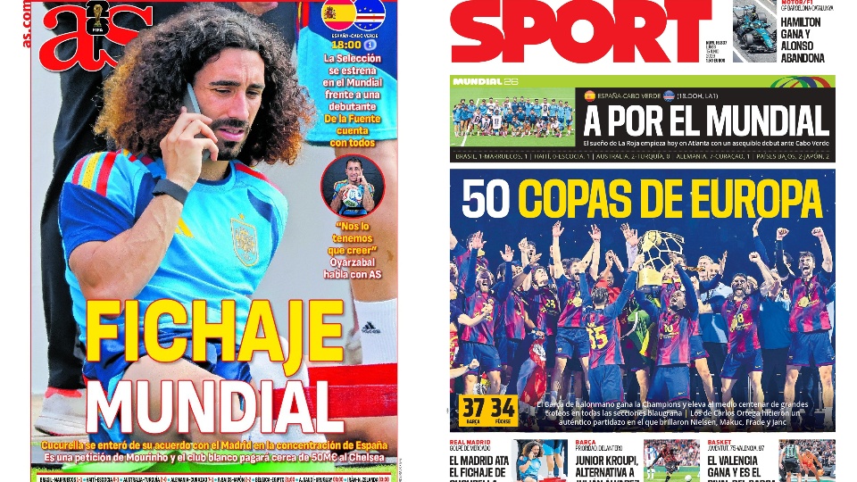 Portadas de la prensa deportiva del 15-06-26