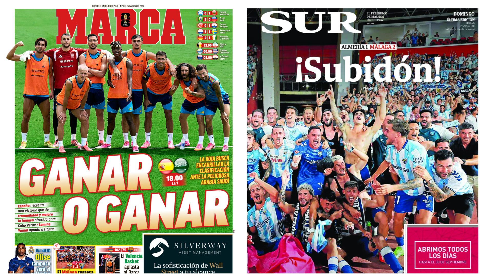 Portadas de la prensa deportiva del 21-06-26