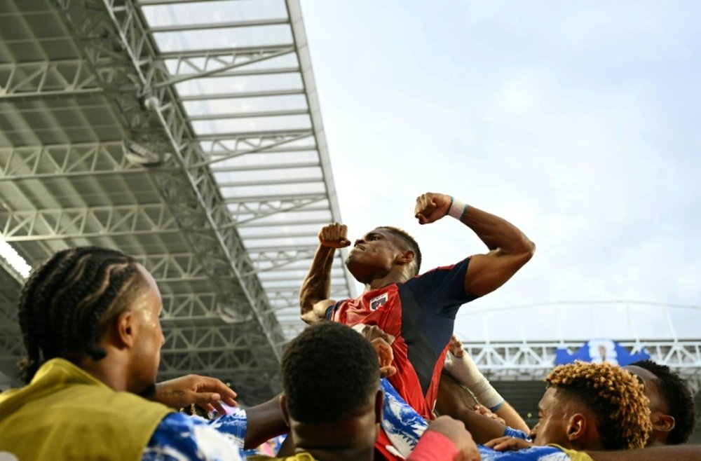 Helio Varela celebrates scoring Cape Verde's second-half equaliser against Uruguay AFP CHANDAN KHANNA
