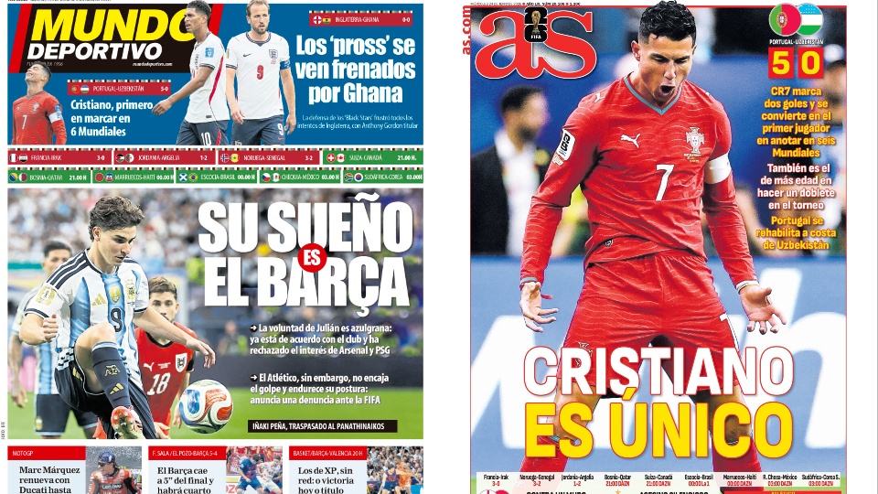 Portada de la prensa deportiva del 24-06-26