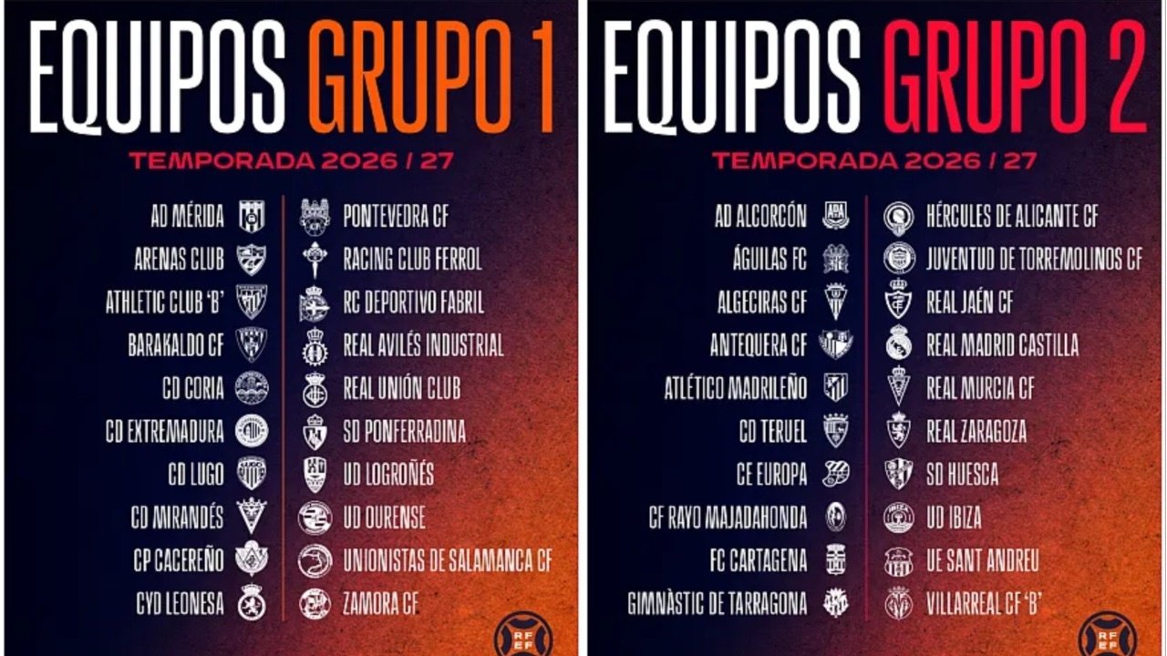 La RFEF dio a conocer este miércoles cómo quedan repartidos los dos grupos de Primera Federación para la temporada 2026-27. Los clubes que formarán parte de la categoría de bronce acordaron la distribución mediante votación. Real Zaragoza y Huesca competirán en el mismo cuadro.