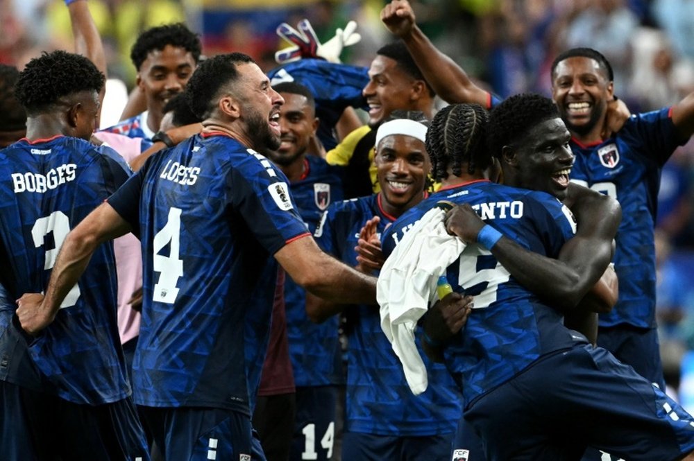 Cape Verde players celebrate in Houston AFP RONALDO SCHEMIDT