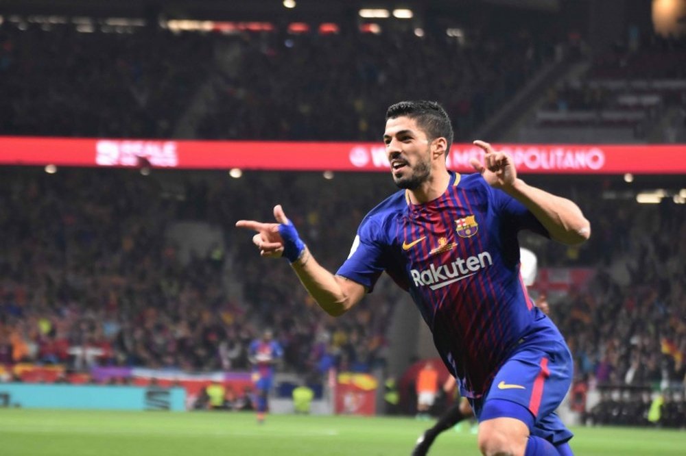 Suárez, comemorando o primeiro gol do Barcelona na final da Copa do Rei de 2018. BeSoccer