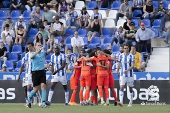 Los jugadores del Málaga celebran uno de los tantos sobre el Leganés. LaLiga