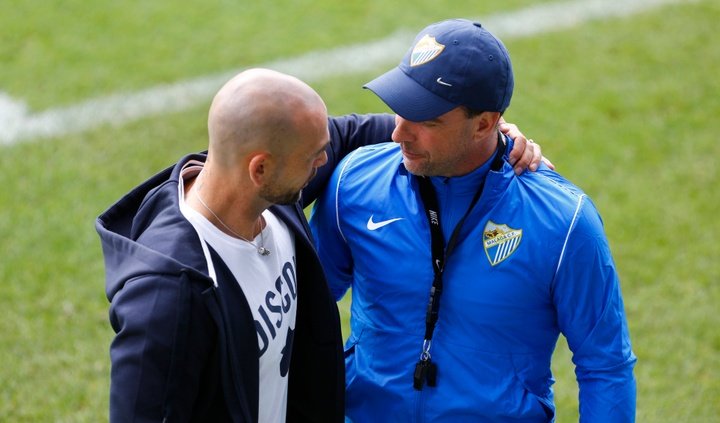 Manolo Gaspar y Pablo Guede en el entrenamiento del Málaga. Marilú Báez