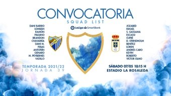Lista de 24 jugadores convocados por Pablo Guede para el partido de este sábado ante el Real Oviedo. MálagaCF