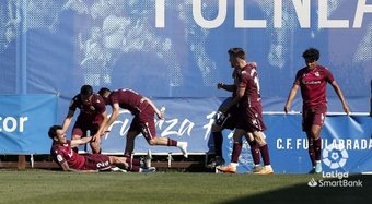 Los jugadores de la Real Sociedad B celebran el gol del triunfo en Fuenlabrada. LaLiga