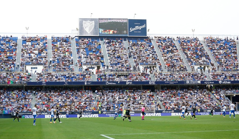 Imagen de La Rosaleda en el partido del Málaga CF contra el Burgos. Marilú Báez
