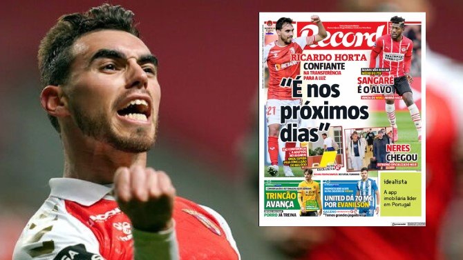 Ricardo Horta, y la portada de este lunes de Record de Portugal, mantienen pendiente al Málaga CF. BeSoccer