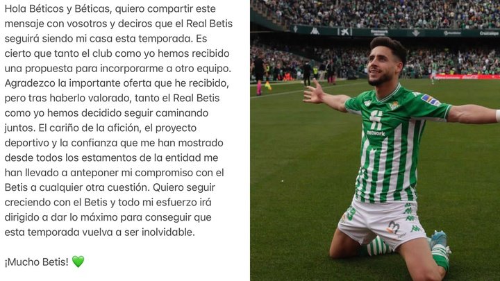 Alex Moreno confirms that he's staying at Real Betis!