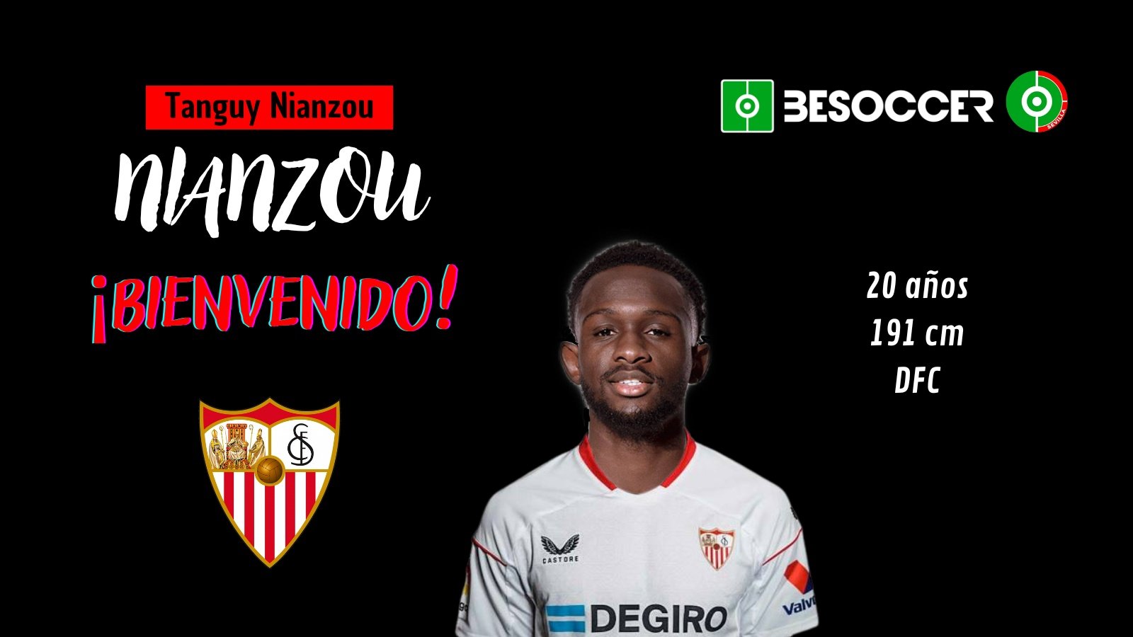 Tanguy Nianzou, nuevo fichaje del Sevilla FC. Foto: @BesoccerSevilla