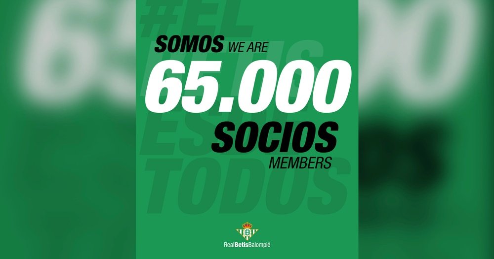 El Real Betis alcanza los 65.000 socios. (Real Betis)